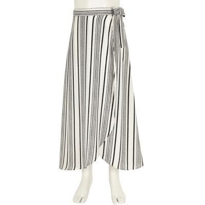 Girls white stripe wrap maxi skirt